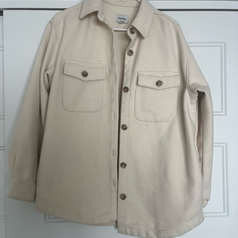 Rhythm Cream Lightweight Shirt Jacket with Relaxed Fit and Textured Fabric